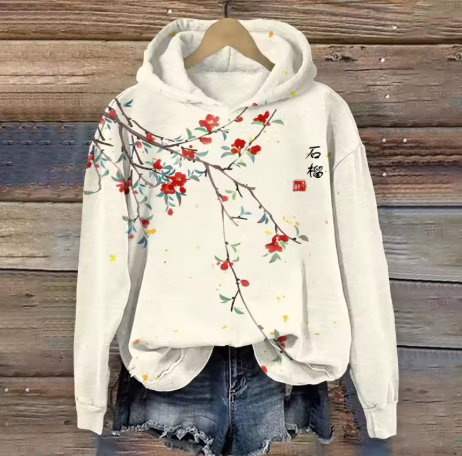 Emilia | Hoodie Damen Japanisches Kirschblüten-Print Kapuzenpullover