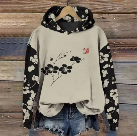 Emilia | Hoodie Damen Japanisches Kirschblüten-Print Kapuzenpullover