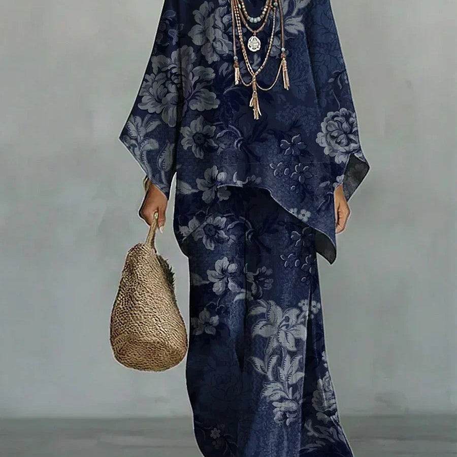 Emilia | Zweiteiliges Set Damen Blumenprint Oversize Tunika Weite Hose
