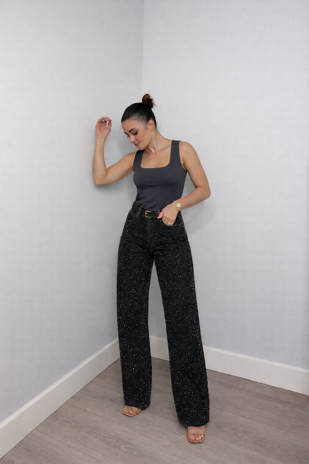 Erzsébet | Csillogós Wide Leg Farmer Női Magas Derék