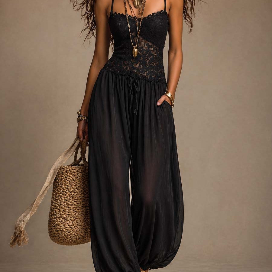 Estelle | Overall Damen Spitzenoberteil Träger Haremshose Boho