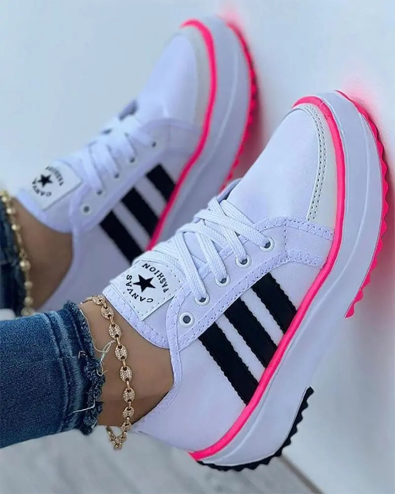 Estelle | Sneaker Damen Plateau Schnürer Gestreifte Sohle