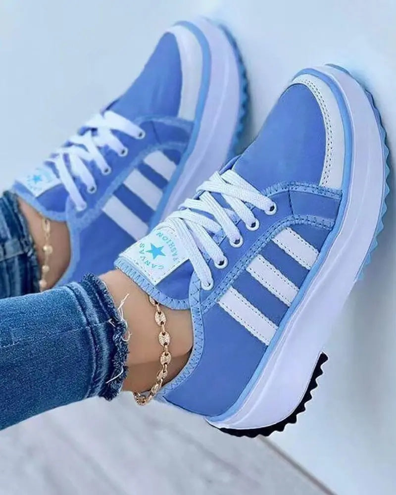 Estelle | Sneaker Damen Plateau Schnürer Gestreifte Sohle