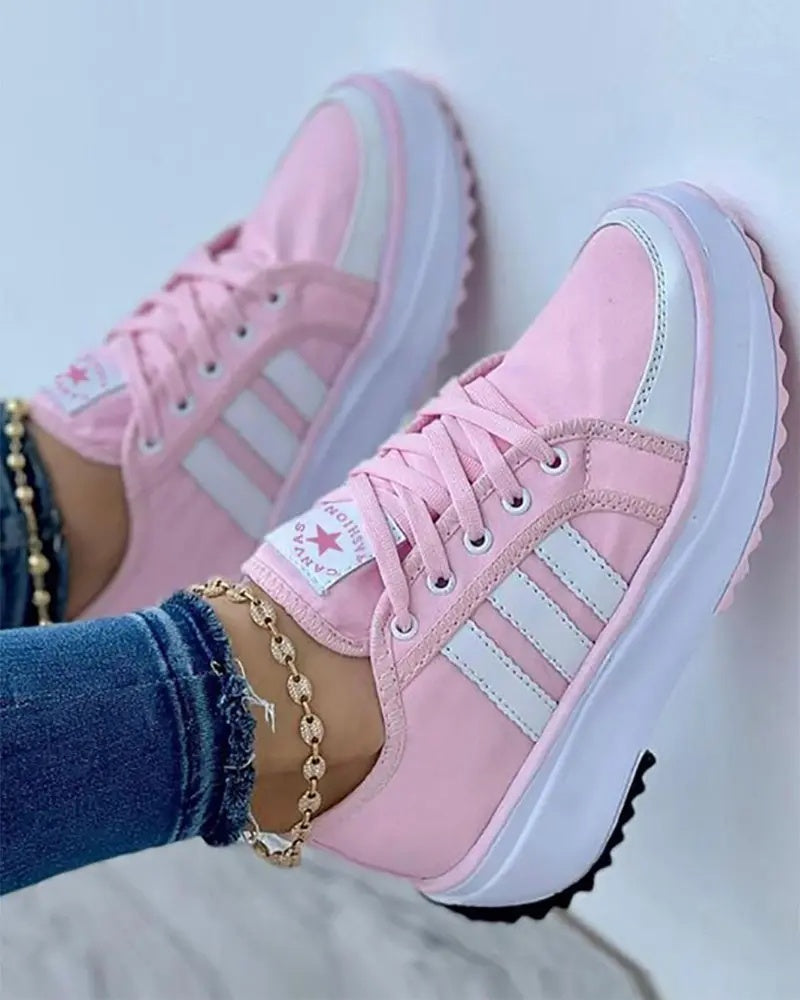 Estelle | Sneaker Damen Plateau Schnürer Gestreifte Sohle