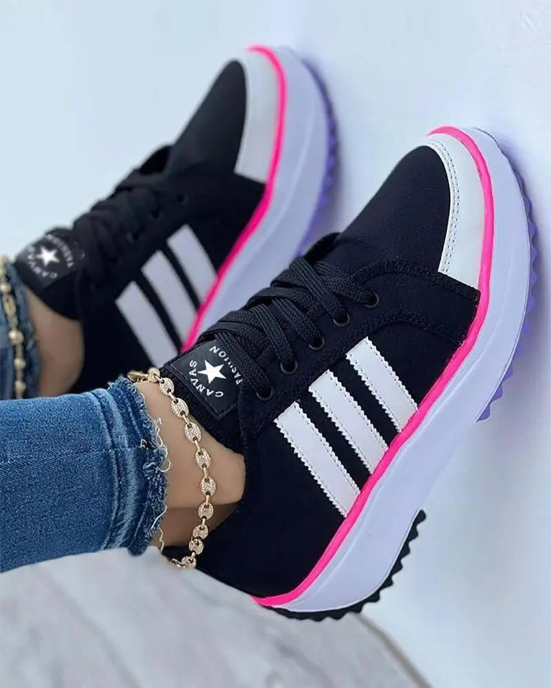 Estelle | Sneaker Damen Plateau Schnürer Gestreifte Sohle