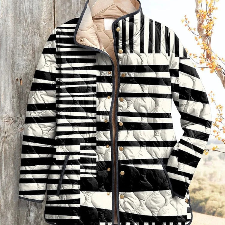 Estelle | Steppjacke Damen Gestreift Stehkragen Druckknöpfe