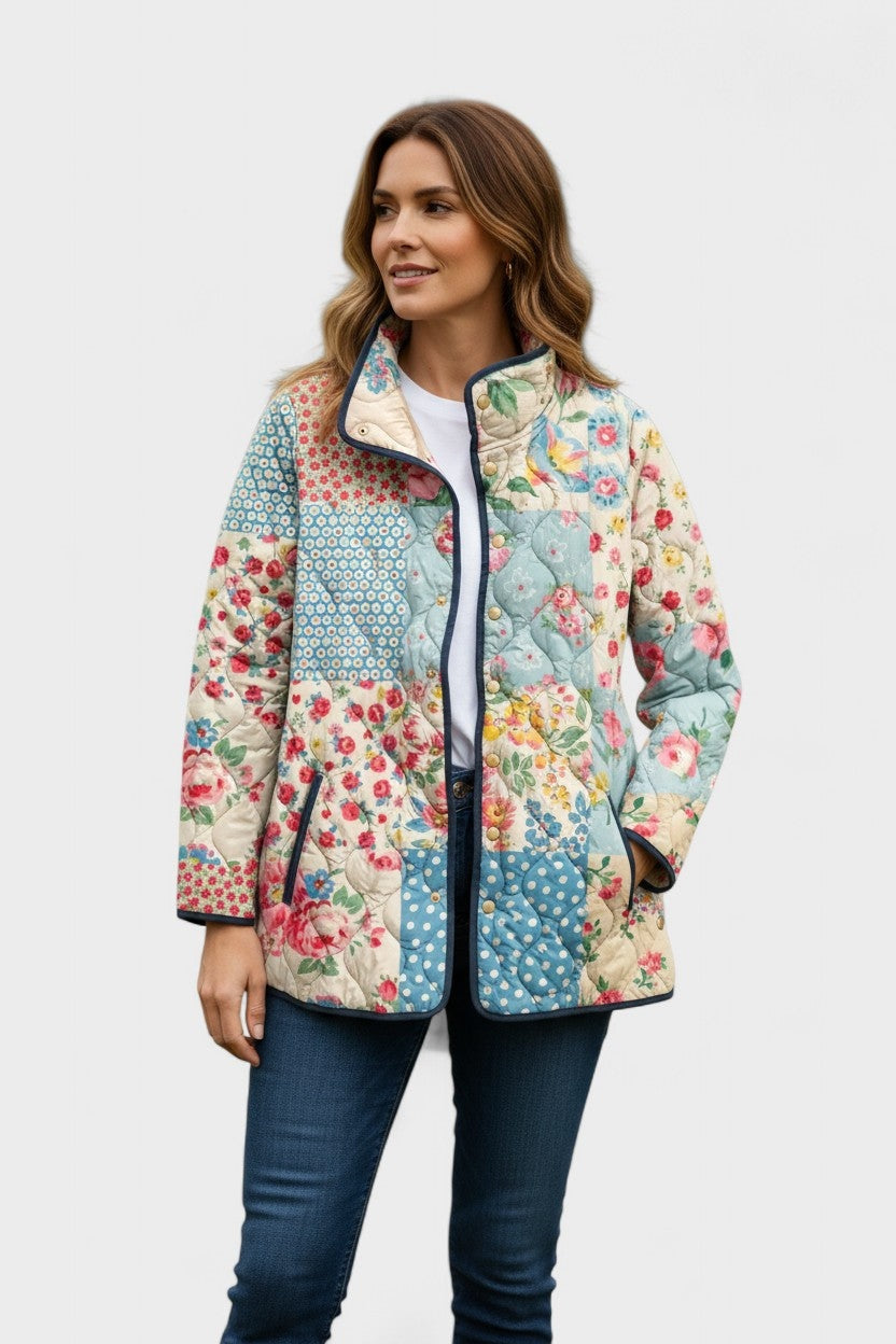 Estelle | Steppjacke Damen Patchwork Floral Stehkragen
