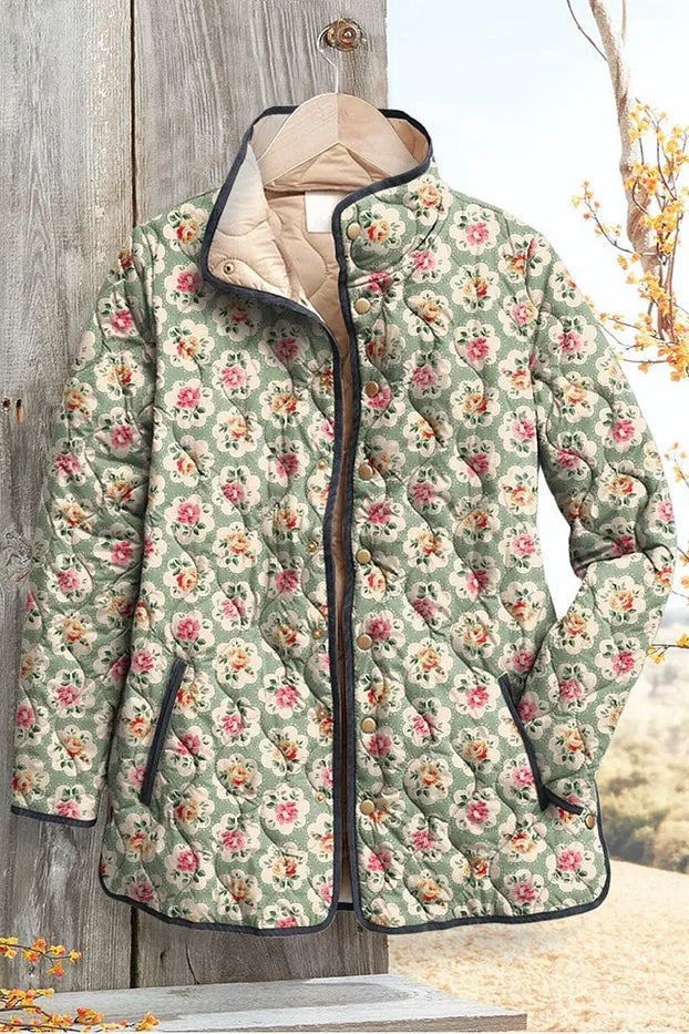 Estelle | Steppjacke Damen Patchwork Floral Stehkragen