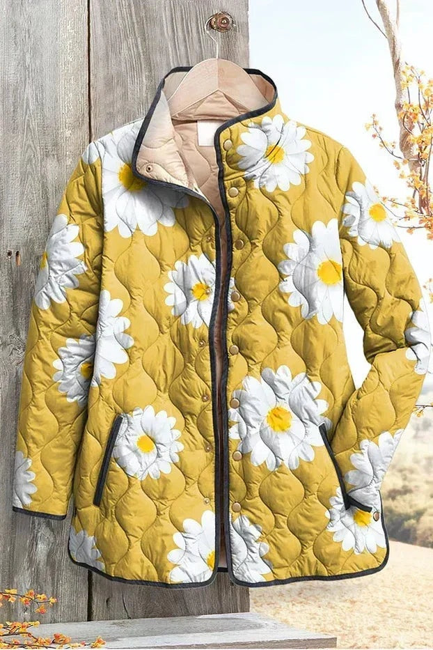 Estelle | Steppjacke Damen Patchwork Floral Stehkragen