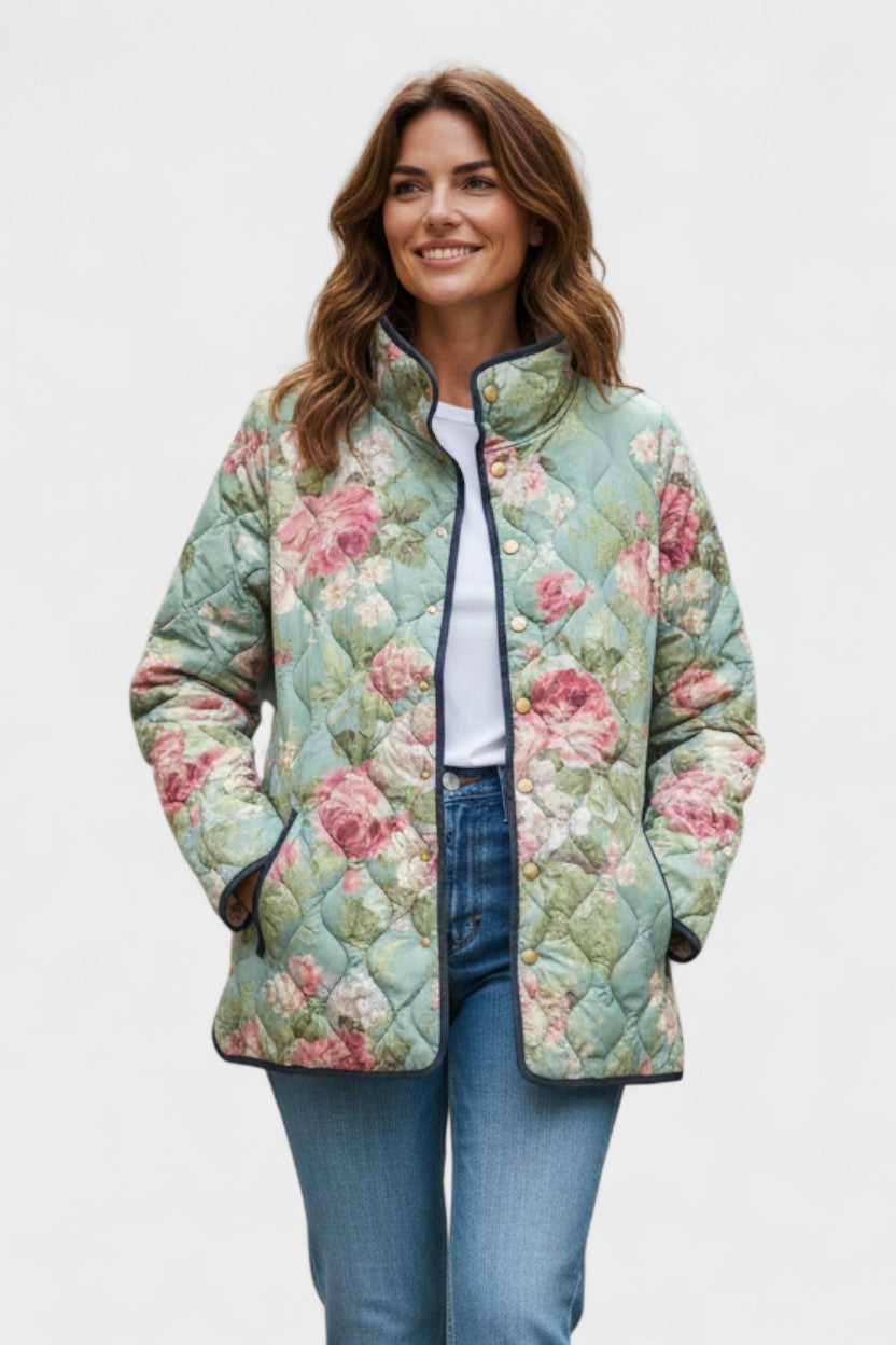 Estelle | Steppjacke Damen Patchwork Floral Stehkragen