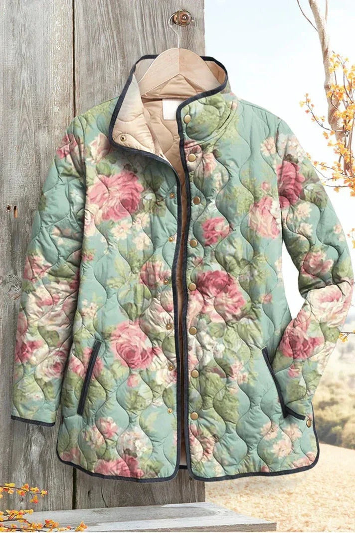 Estelle | Steppjacke Damen Patchwork Floral Stehkragen