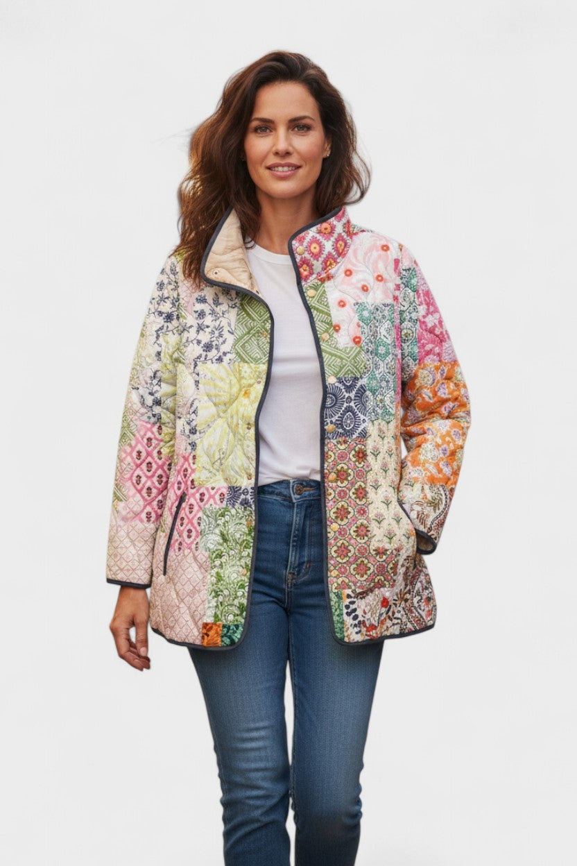 Estelle | Steppjacke Damen Patchwork Floral Stehkragen