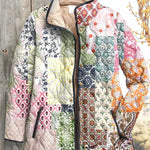 Estelle | Steppjacke Damen Patchwork Floral Stehkragen