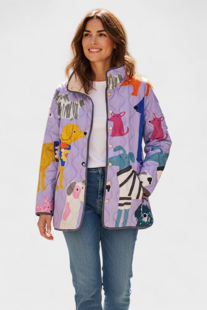 Estelle | Steppjacke Damen Patchwork Floral Stehkragen