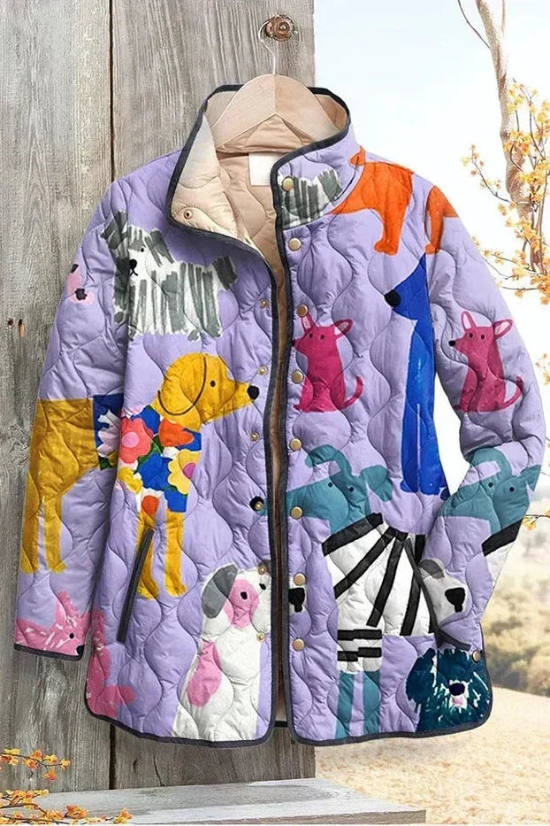 Estelle | Steppjacke Damen Patchwork Floral Stehkragen