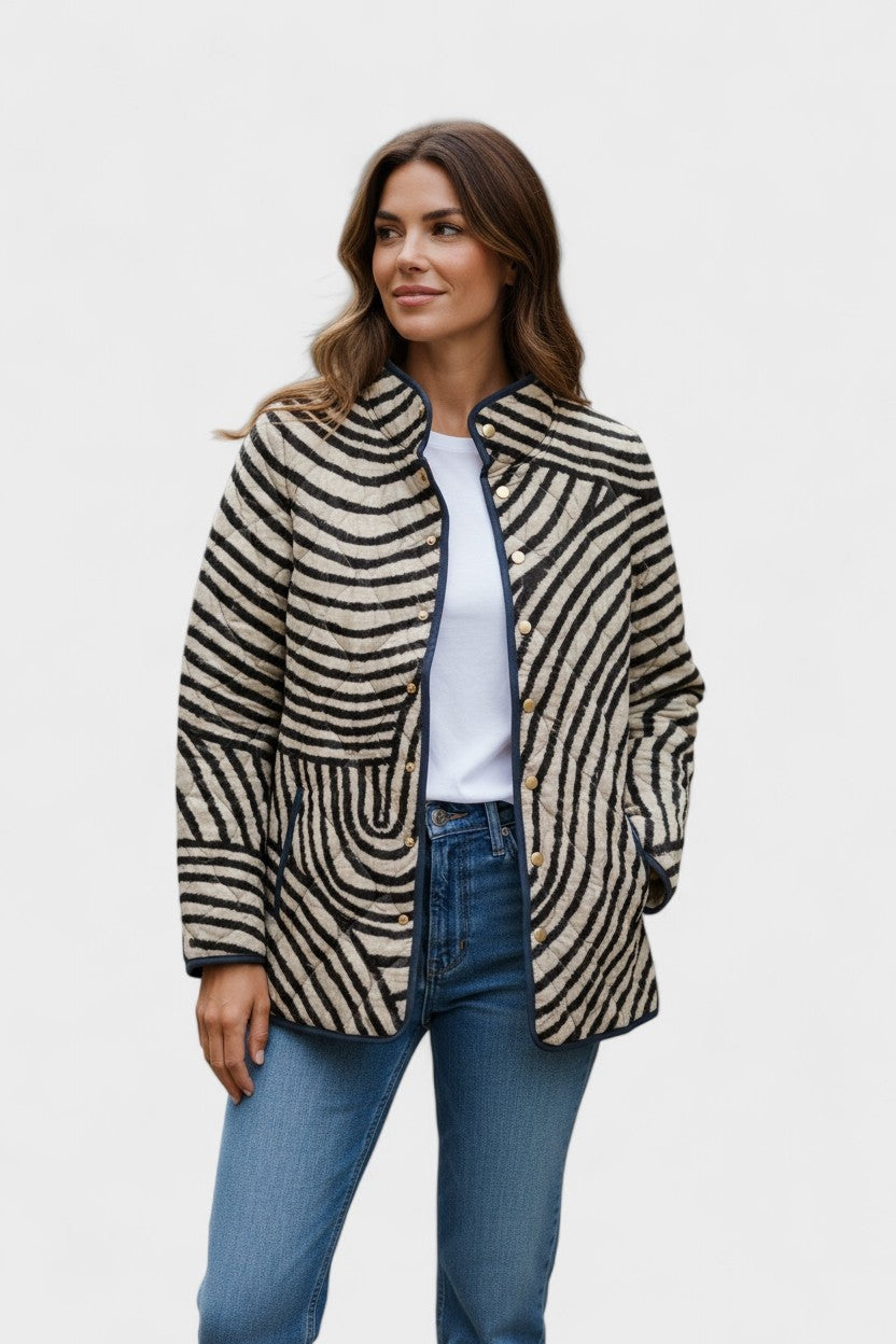 Estelle | Steppjacke Damen Patchwork Floral Stehkragen