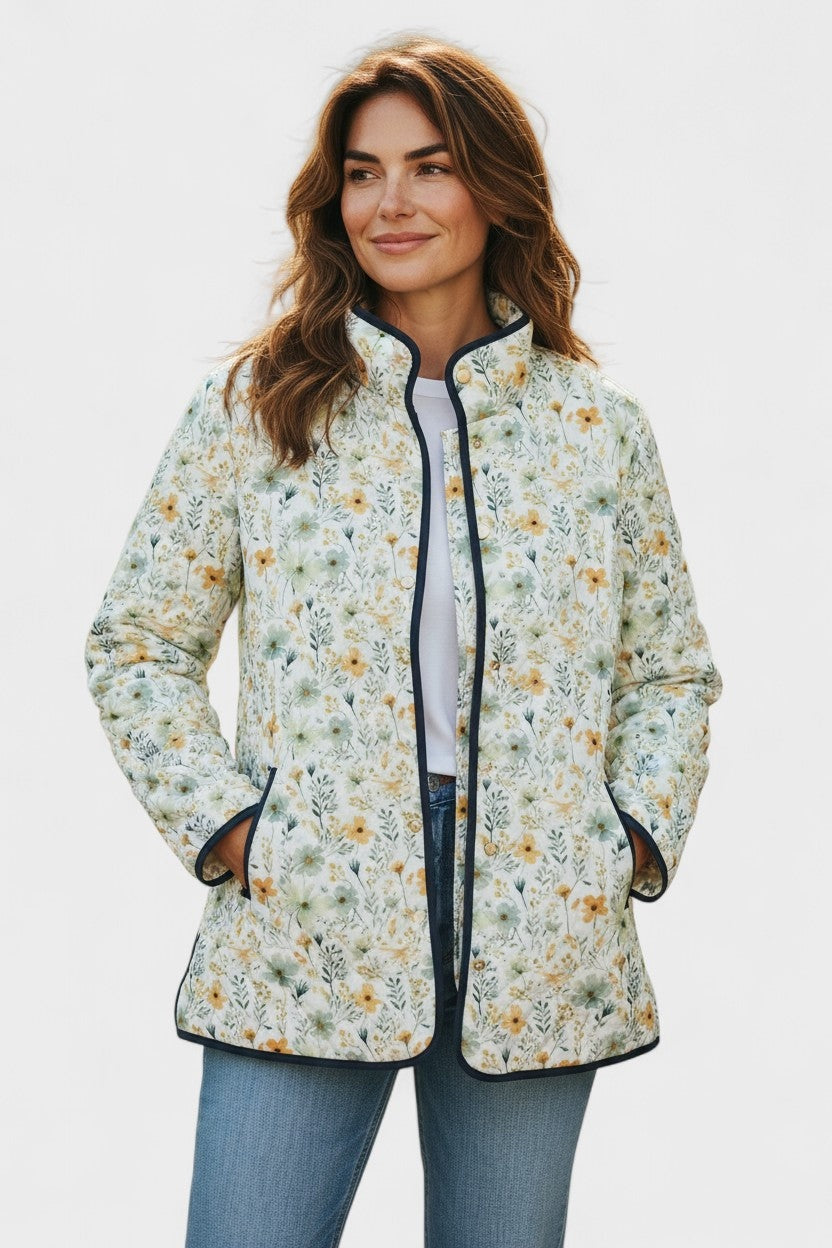 Estelle | Steppjacke Damen Patchwork Floral Stehkragen