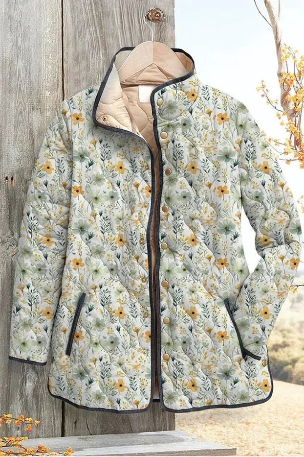 Estelle | Steppjacke Damen Patchwork Floral Stehkragen