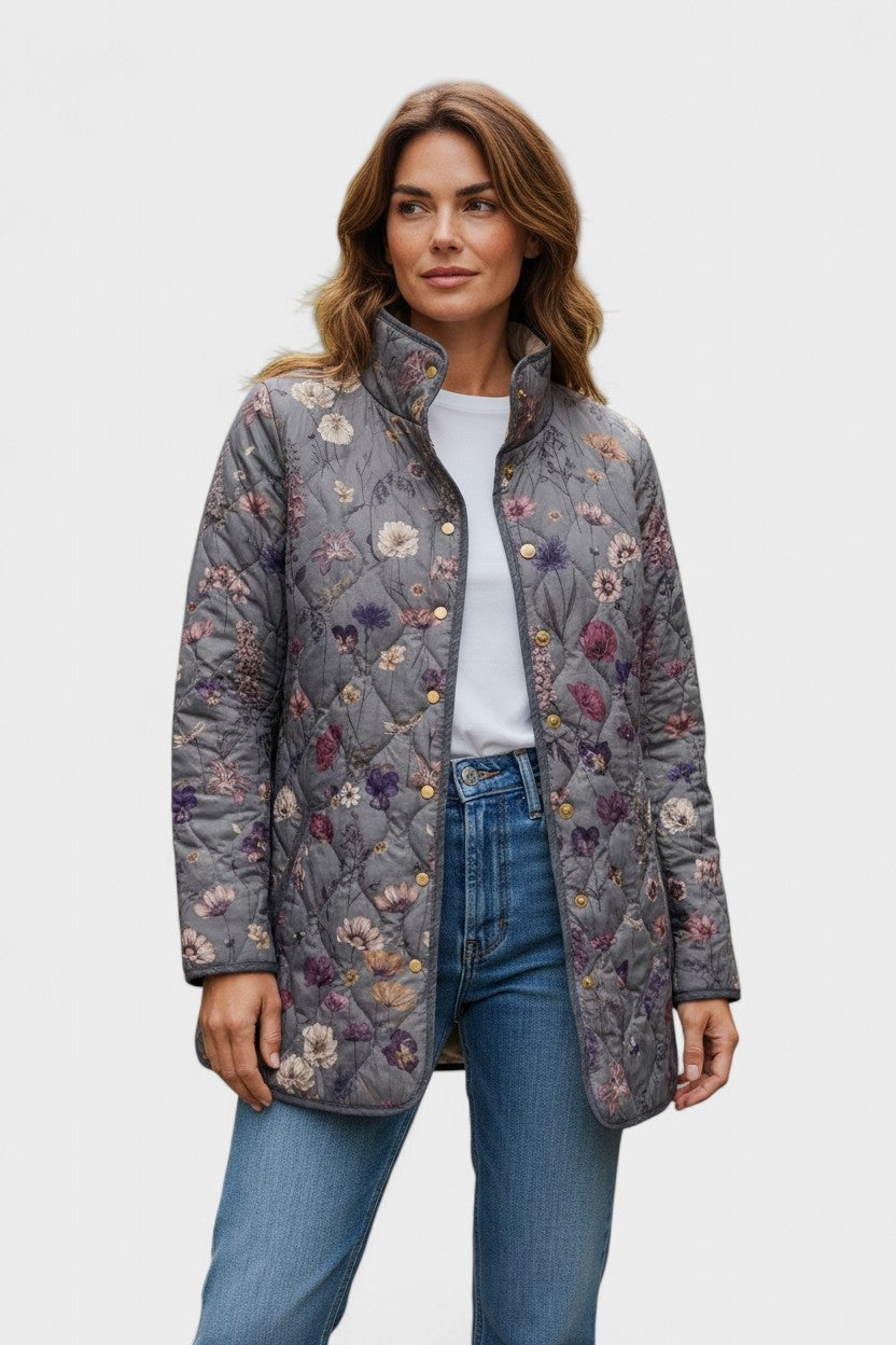 Estelle | Steppjacke Damen Patchwork Floral Stehkragen