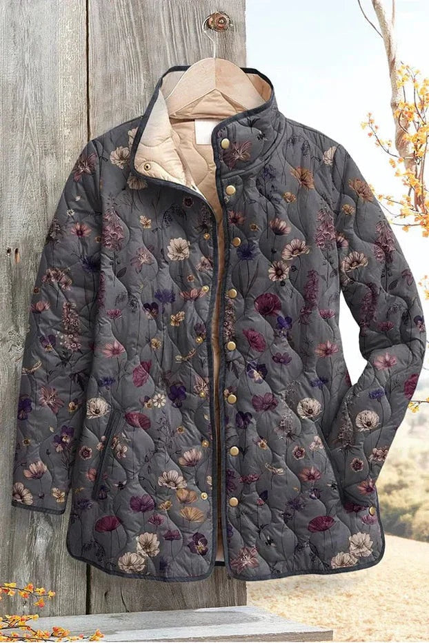 Estelle | Steppjacke Damen Patchwork Floral Stehkragen