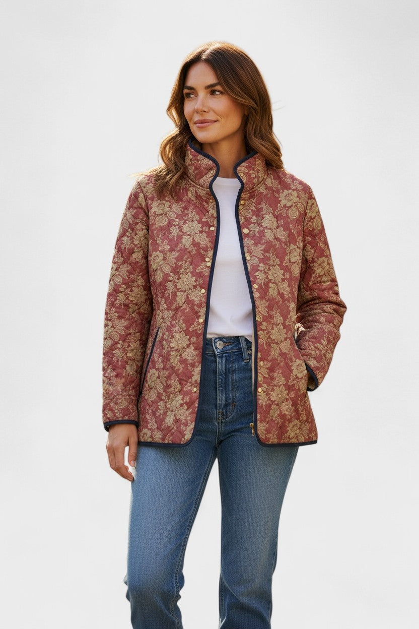 Estelle | Steppjacke Damen Patchwork Floral Stehkragen