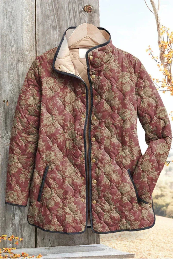 Estelle | Steppjacke Damen Patchwork Floral Stehkragen