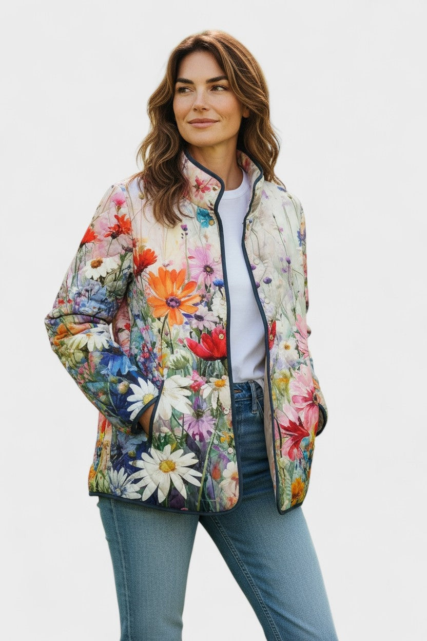 Estelle | Steppjacke Damen Patchwork Floral Stehkragen