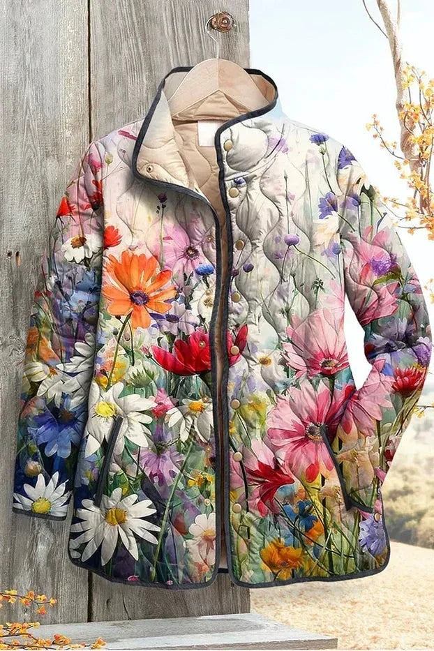Estelle | Steppjacke Damen Patchwork Floral Stehkragen