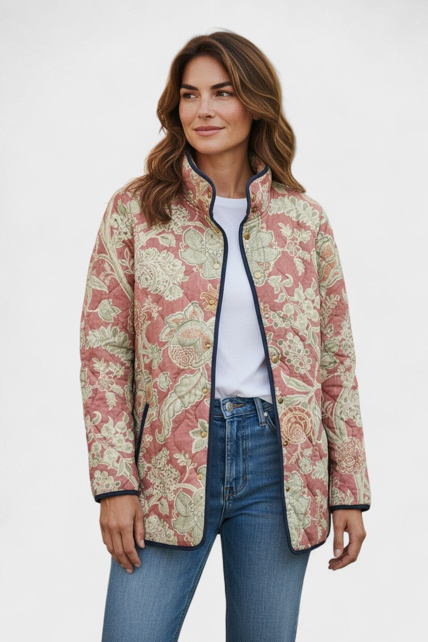 Estelle | Steppjacke Damen Patchwork Floral Stehkragen