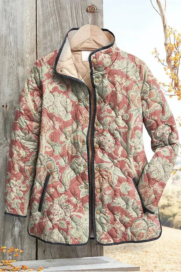 Estelle | Steppjacke Damen Patchwork Floral Stehkragen