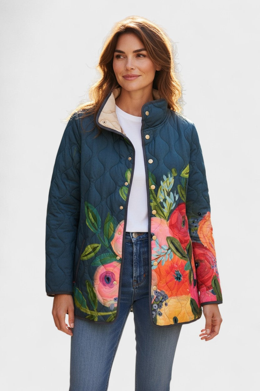 Estelle | Steppjacke Damen Patchwork Floral Stehkragen