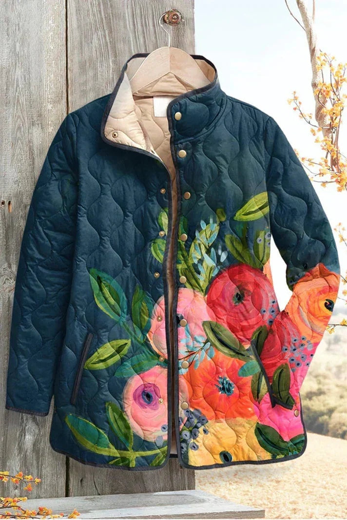 Estelle | Steppjacke Damen Patchwork Floral Stehkragen