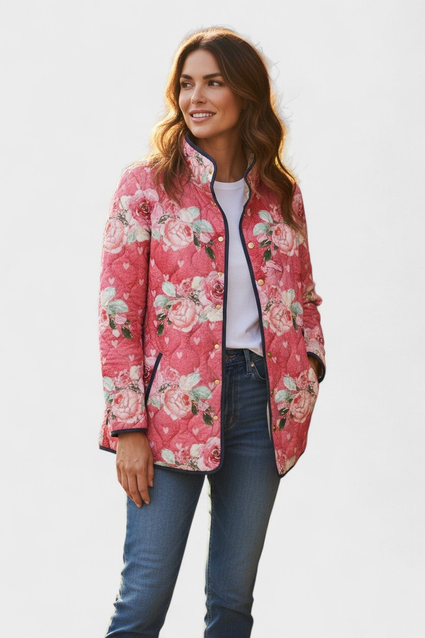 Estelle | Steppjacke Damen Patchwork Floral Stehkragen