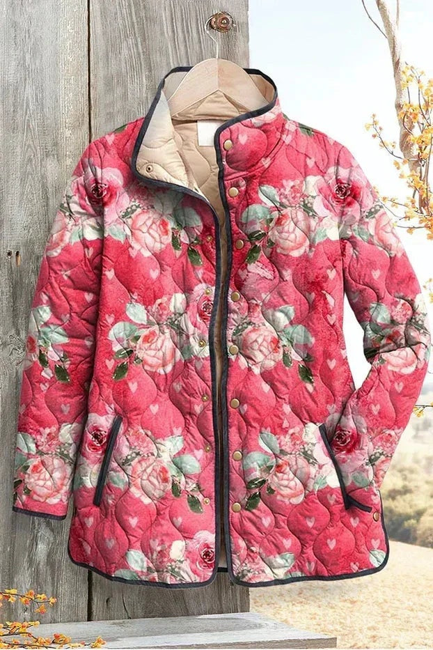 Estelle | Steppjacke Damen Patchwork Floral Stehkragen