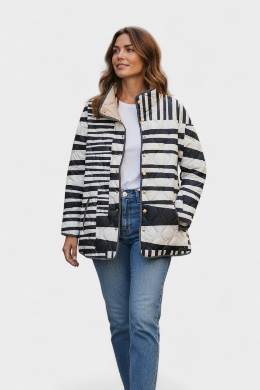 Estelle | Steppjacke Damen Patchwork Floral Stehkragen