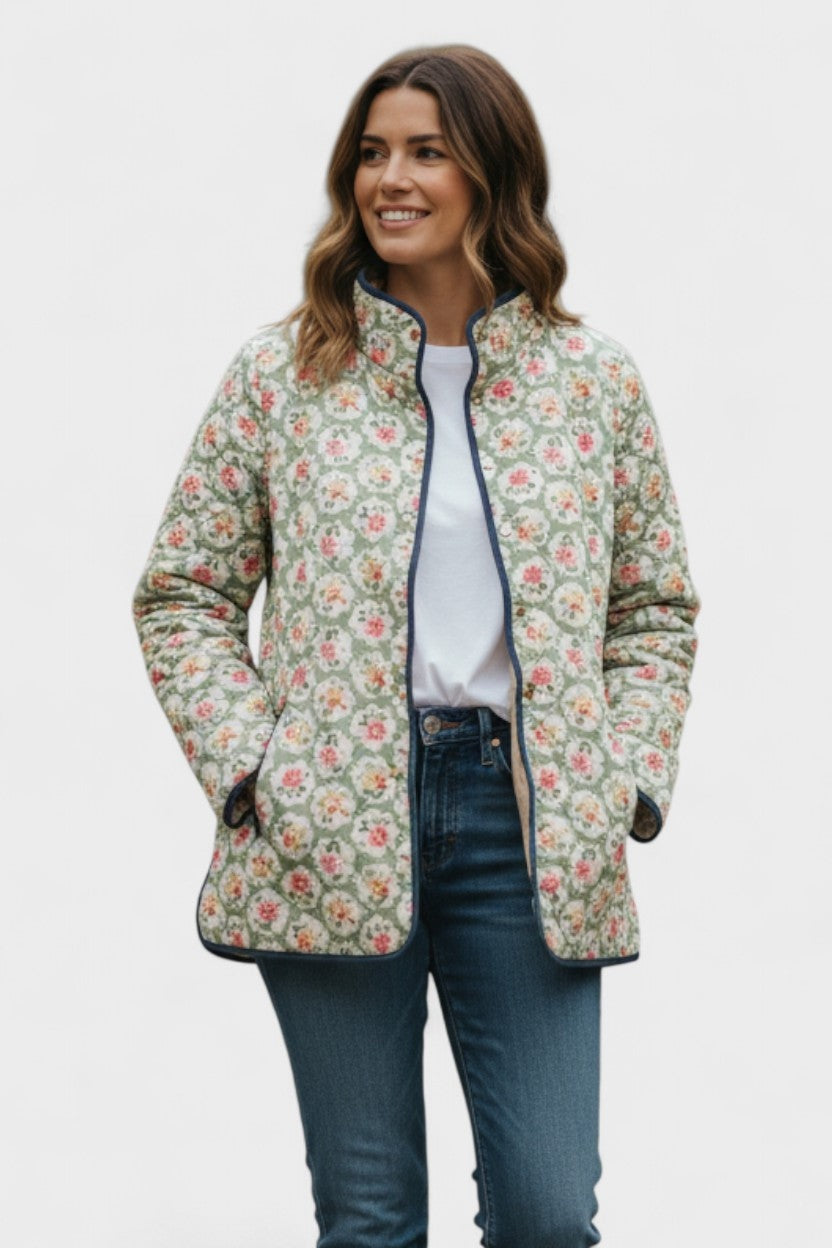 Estelle | Steppjacke Damen Patchwork Floral Stehkragen