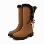 Estelle | Winterstiefel Damen Kunstfell Kniehohe Stiefel Blockabsatz