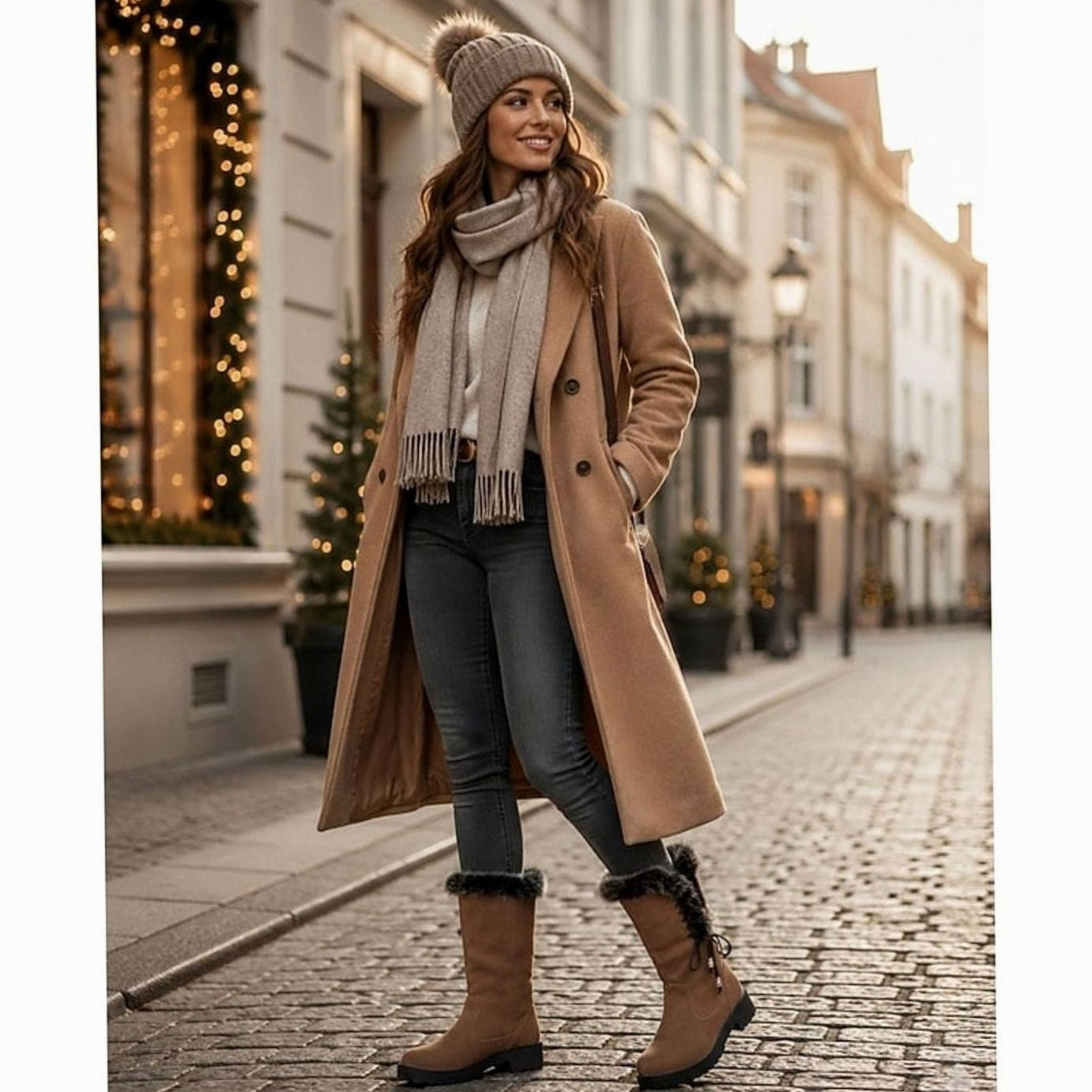 Estelle | Winterstiefel Damen Kunstfell Kniehohe Stiefel Blockabsatz