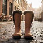 Estelle | Winterstiefel Damen Kunstfell Kniehohe Stiefel Blockabsatz
