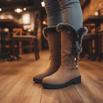 Estelle | Winterstiefel Damen Kunstfell Kniehohe Stiefel Blockabsatz