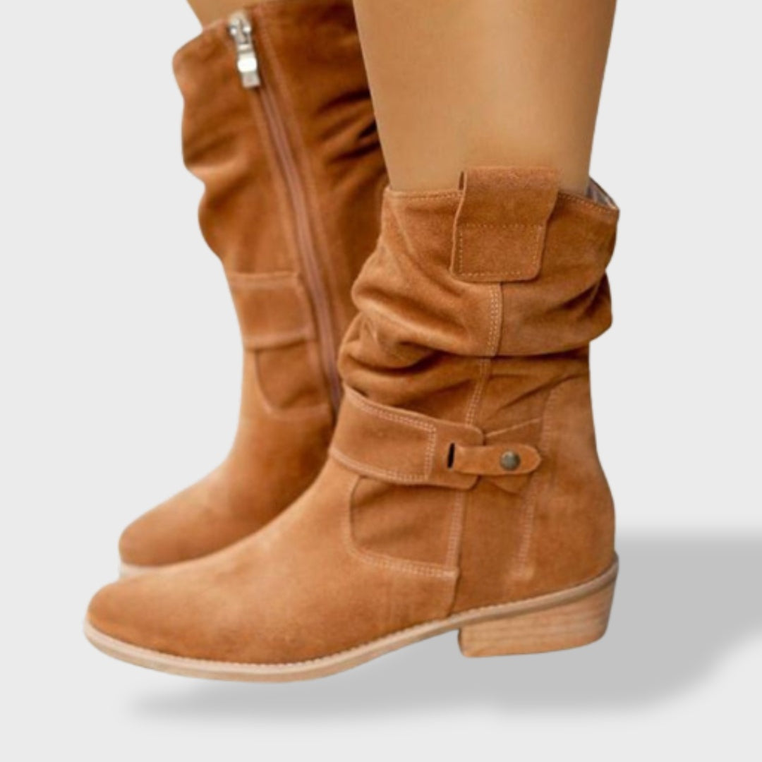 Eveline | Stiefel Damen Wildleder Gerafft mit Schnalle und Reissverschluss