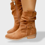 Eveline | Stiefel Damen Wildleder Gerafft mit Schnalle und Reissverschluss