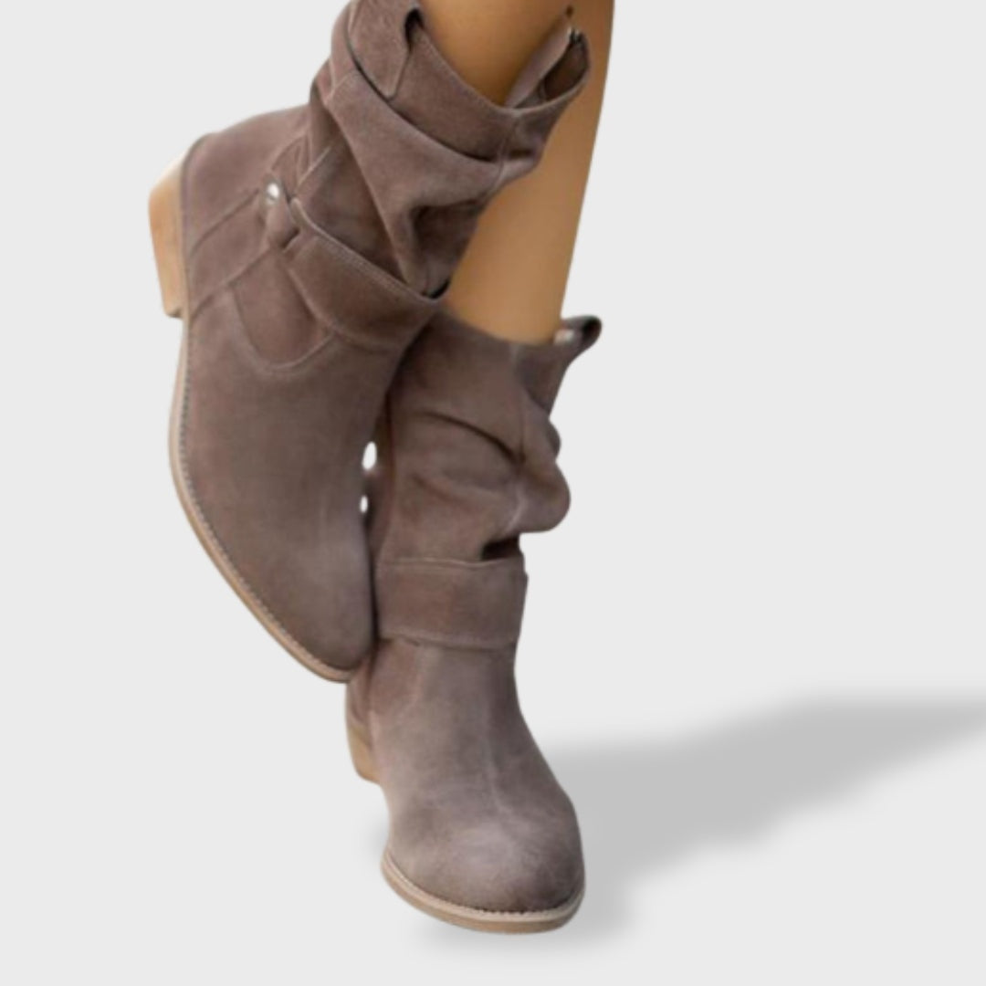 Eveline | Stiefel Damen Wildleder Gerafft mit Schnalle und Reissverschluss