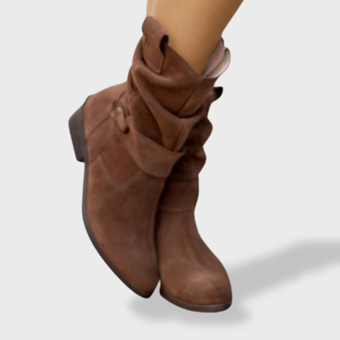 Eveline | Stiefel Damen Wildleder Gerafft mit Schnalle und Reissverschluss