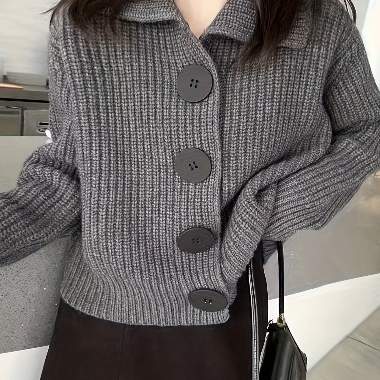 Eveline | Strickjacke Damen Rippstrick Grosse Knöpfe