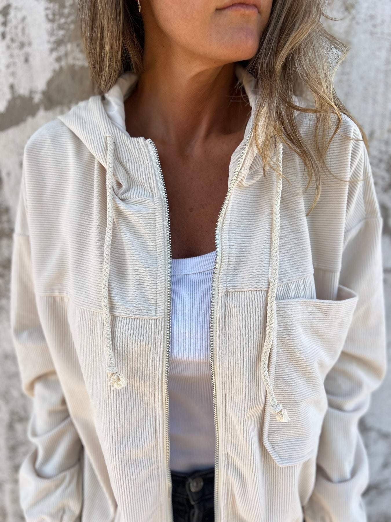Fiona | Fleecejacke Damen mit Kapuze Reissverschluss Gerippt