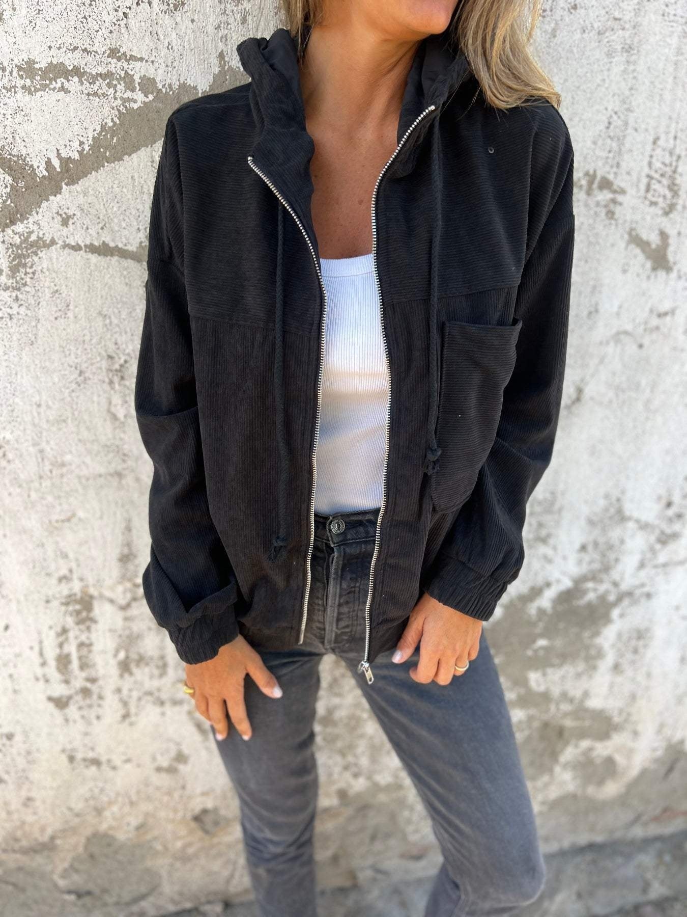 Fiona | Fleecejacke Damen mit Kapuze Reissverschluss Gerippt