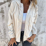 Fiona | Fleecejacke Damen mit Kapuze Reissverschluss Gerippt