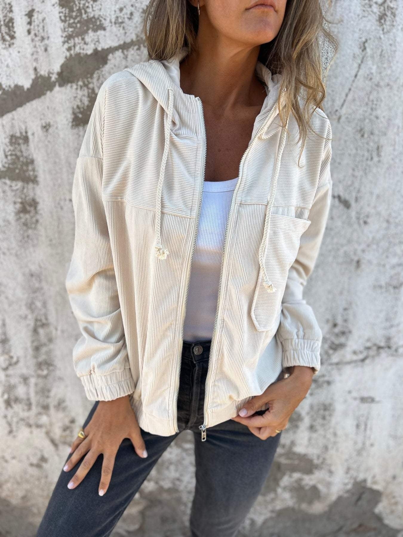 Fiona | Fleecejacke Damen mit Kapuze Reissverschluss Gerippt