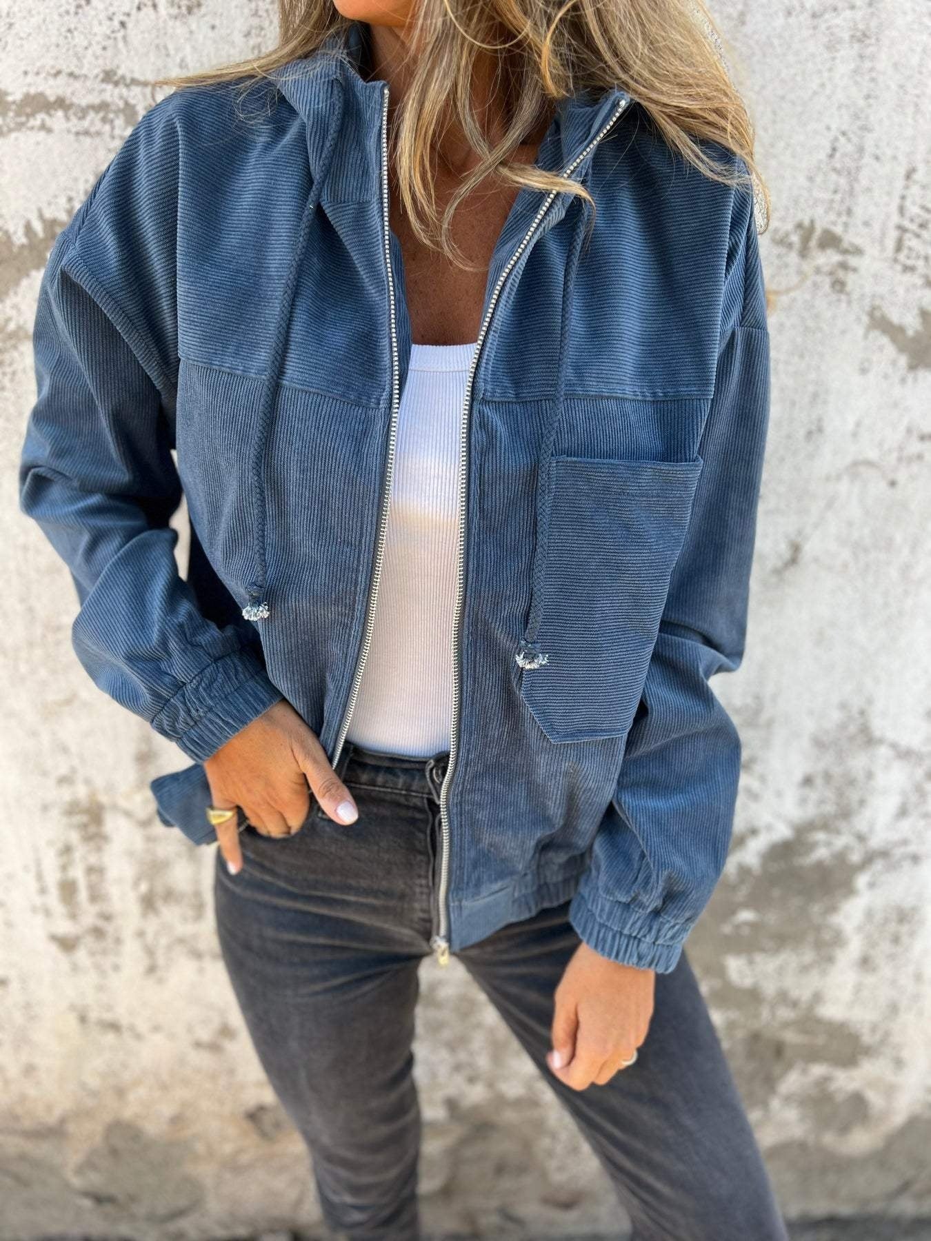 Fiona | Fleecejacke Damen mit Kapuze Reissverschluss Gerippt